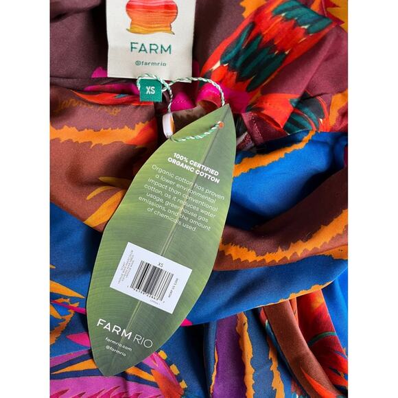 Farm Rio Maxi Dress Tropical Floral Print Spaghetti Strap Silk Blend XS - Picture 4 of 8